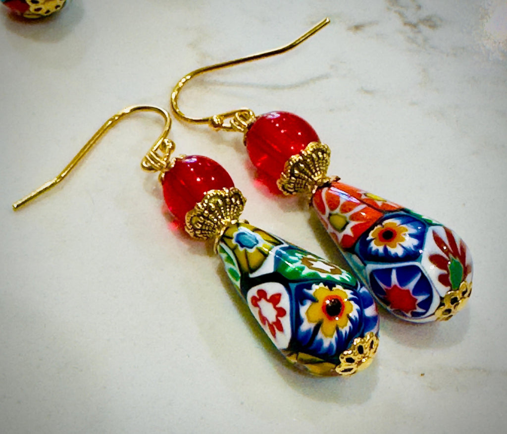 Vintage Ercole Moretti Teardrop Earrings: Sterling Silver & Cobalt Crystals