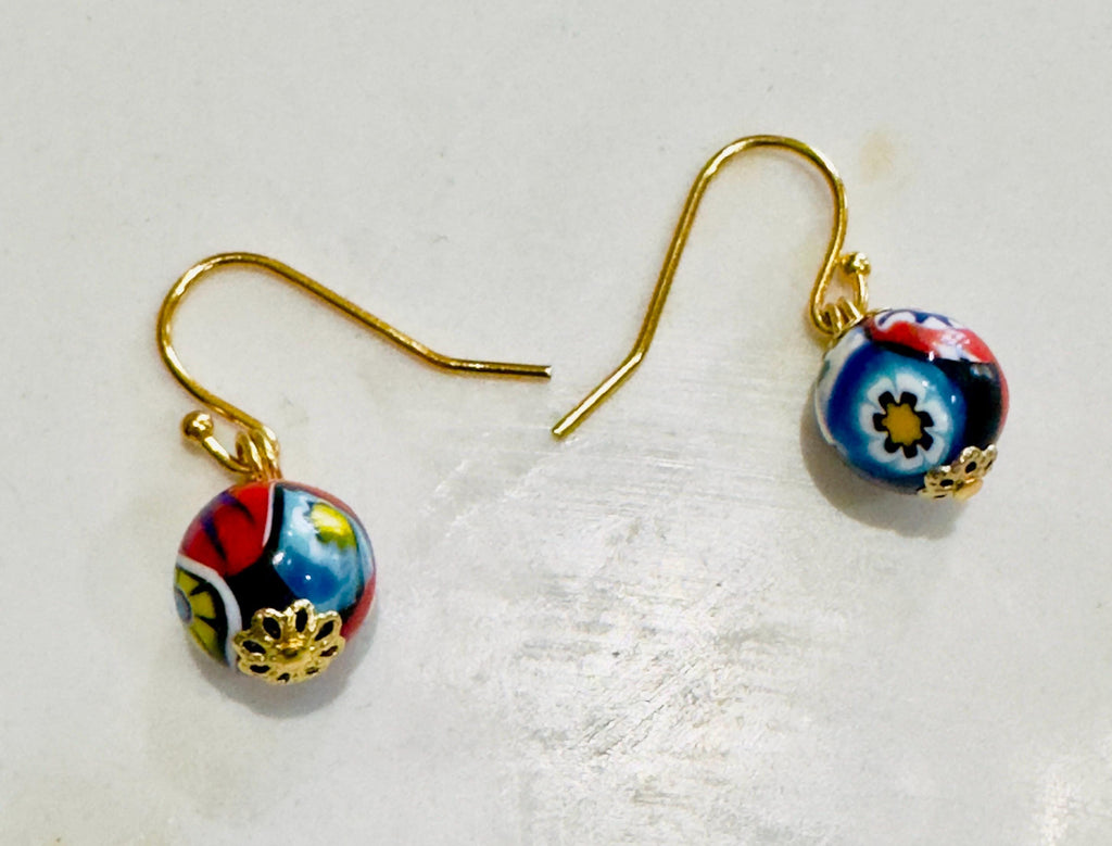 Ercole Moretti Sterling Silver Single  Beaded Hook Earrings in Yellow Gold or Silver Tone