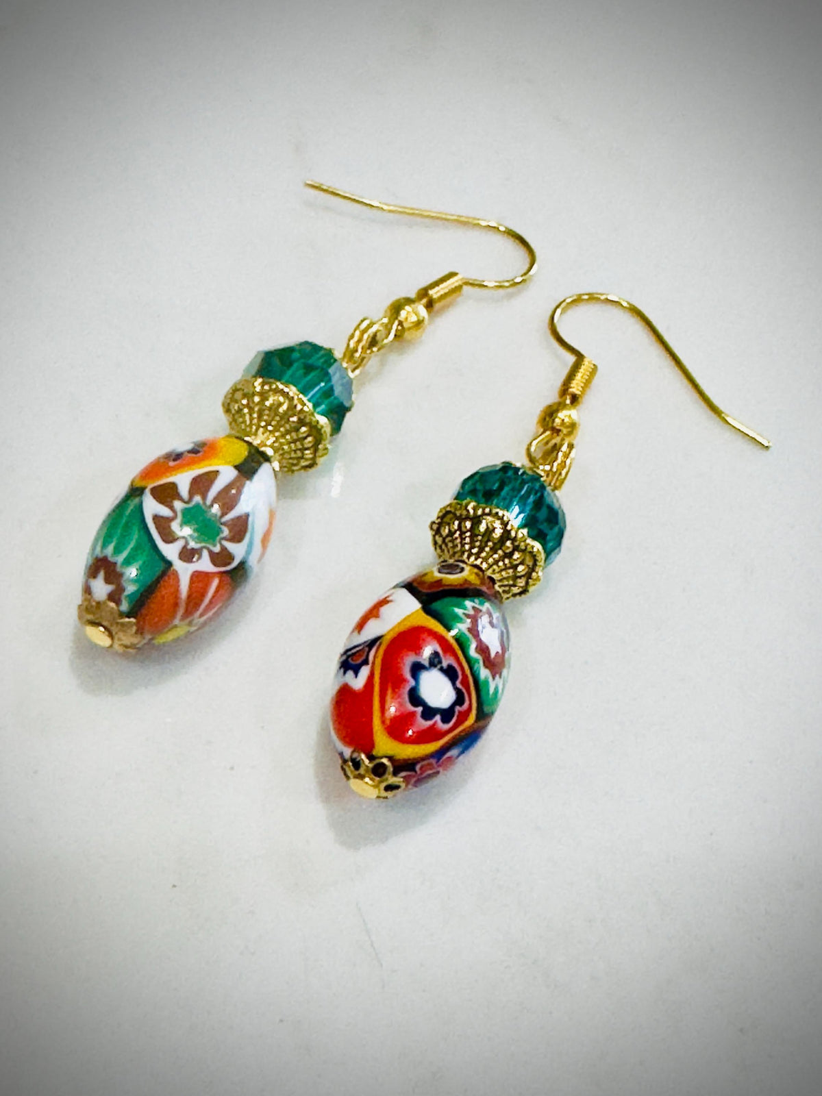 Vintage Ercole MorettiSterling Silver Dangle Earrings featuring Green Crystal Accents