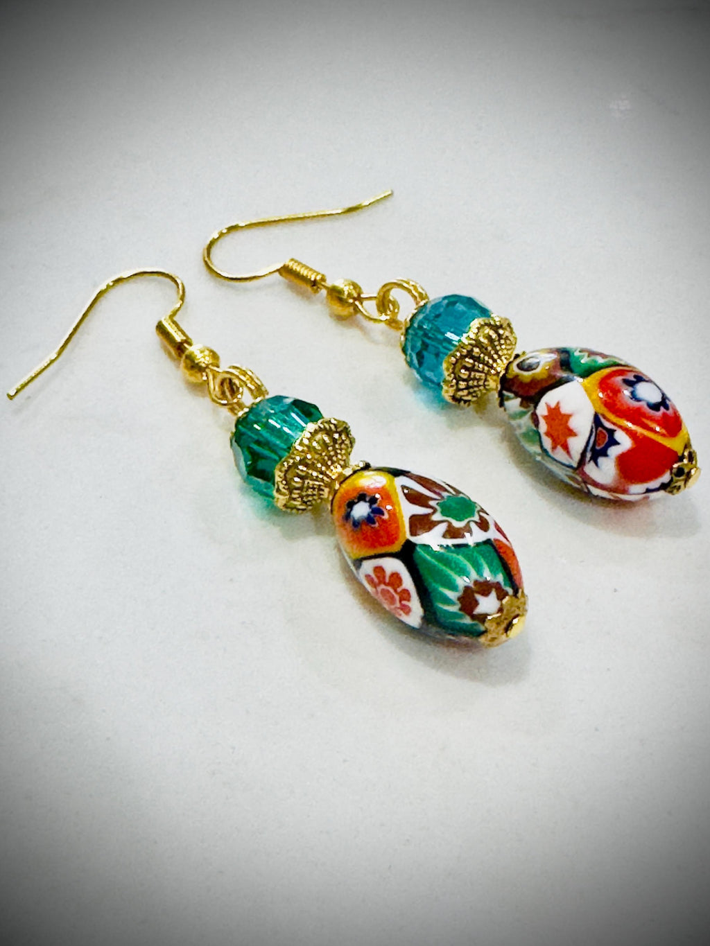 Vintage Ercole MorettiSterling Silver Dangle Earrings featuring Green Crystal Accents