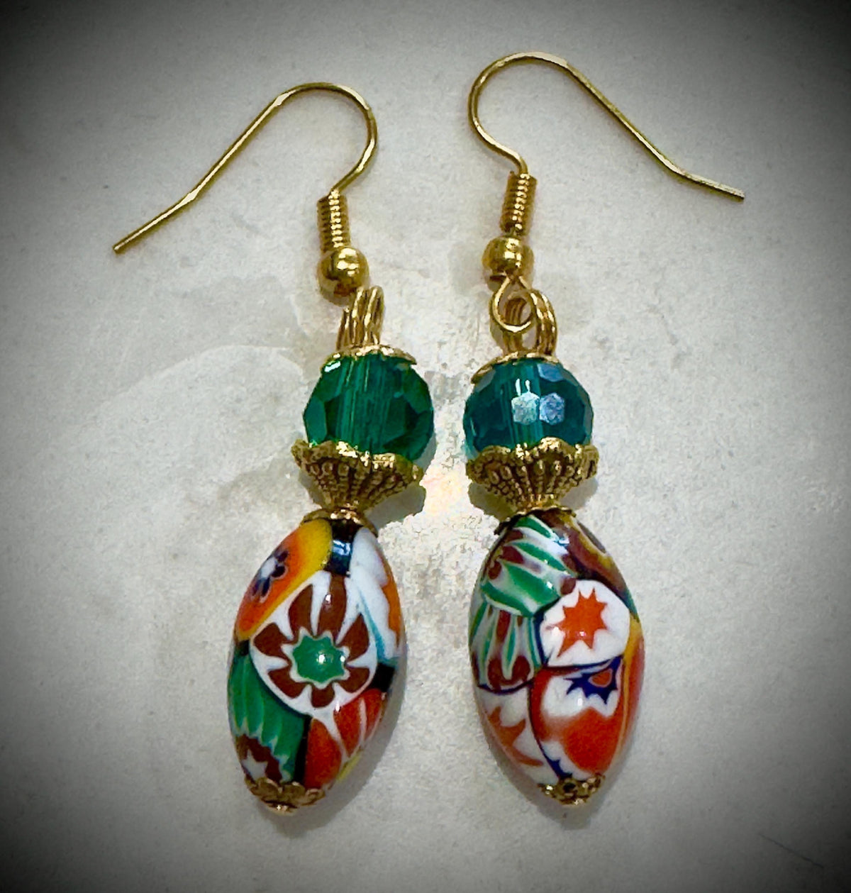 Vintage Ercole MorettiSterling Silver Dangle Earrings featuring Green Crystal Accents