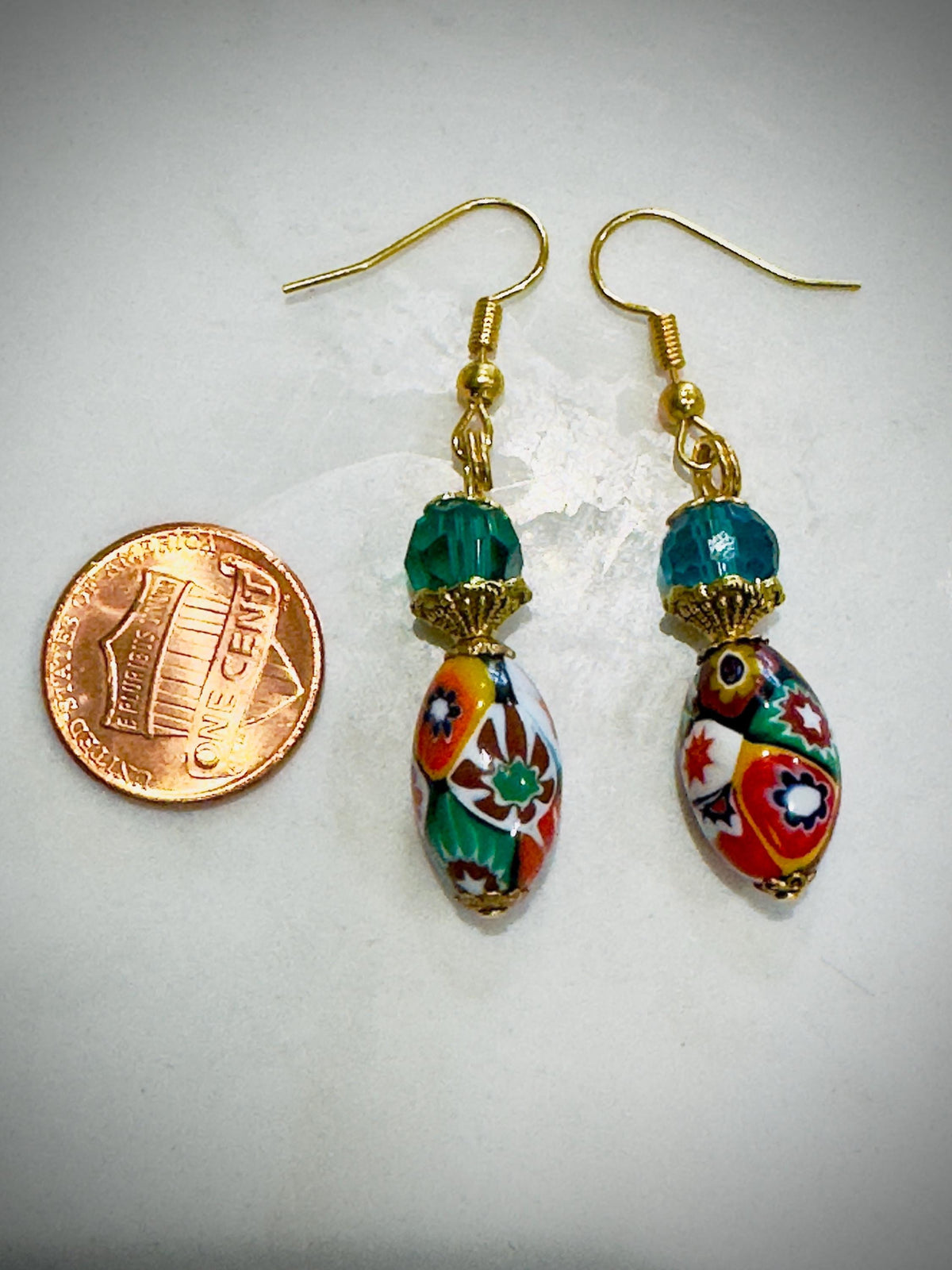 Vintage Ercole MorettiSterling Silver Dangle Earrings featuring Green Crystal Accents