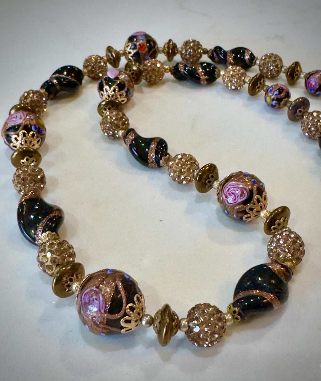 Vintage Murano Wedding Cake Bead Necklace: Rosario Leonardi One-of-a-Kind