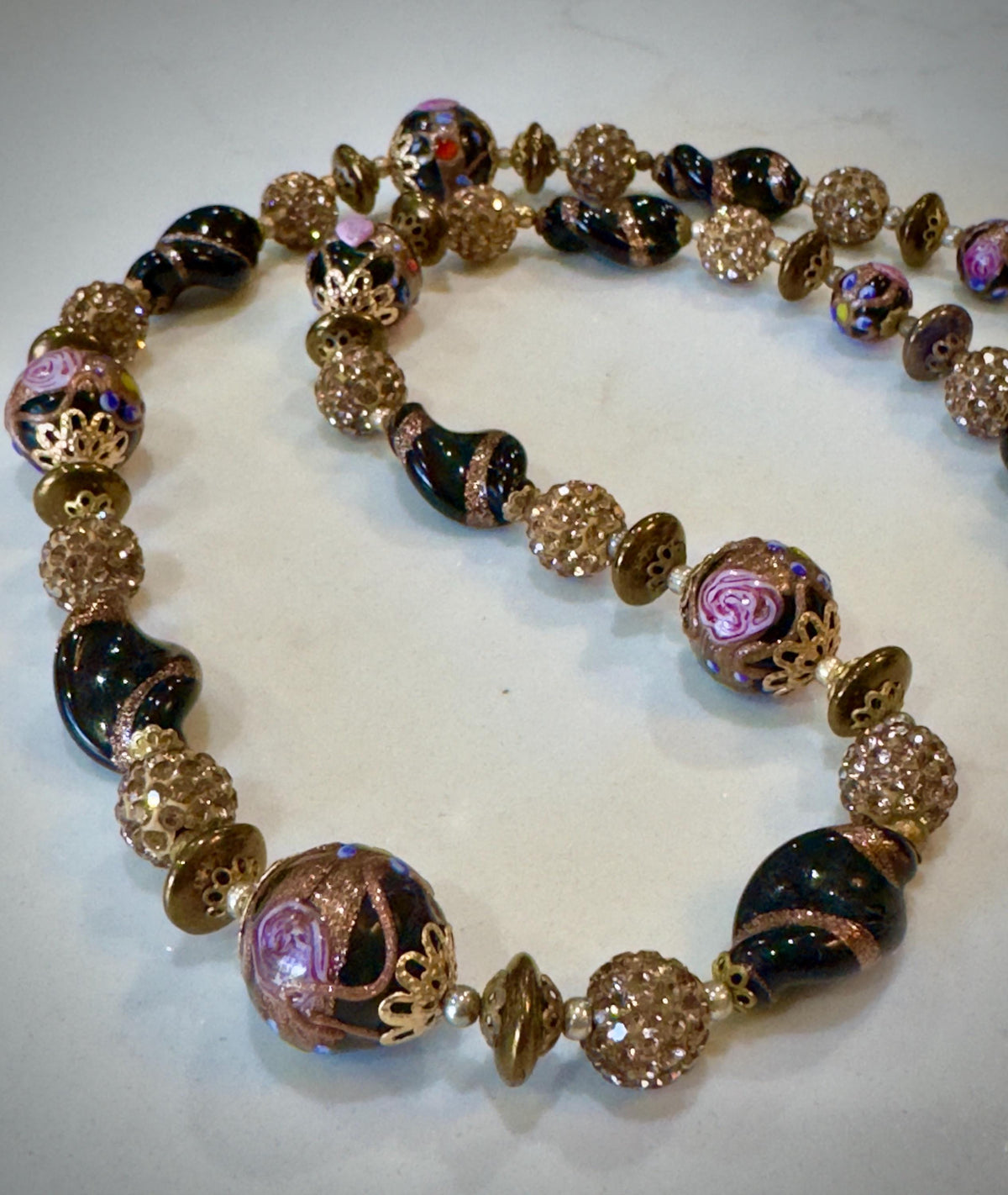 Vintage Murano Wedding Cake Bead Necklace: Rosario Leonardi One-of-a-Kind