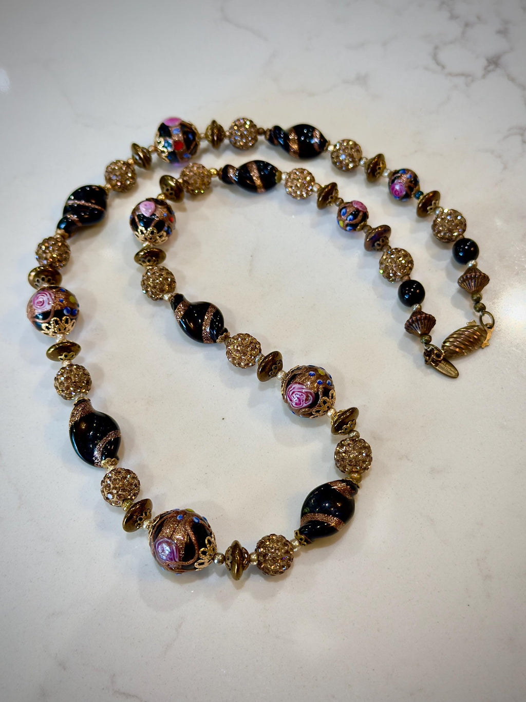 Vintage Murano Wedding Cake Bead Necklace: Rosario Leonardi One-of-a-Kind