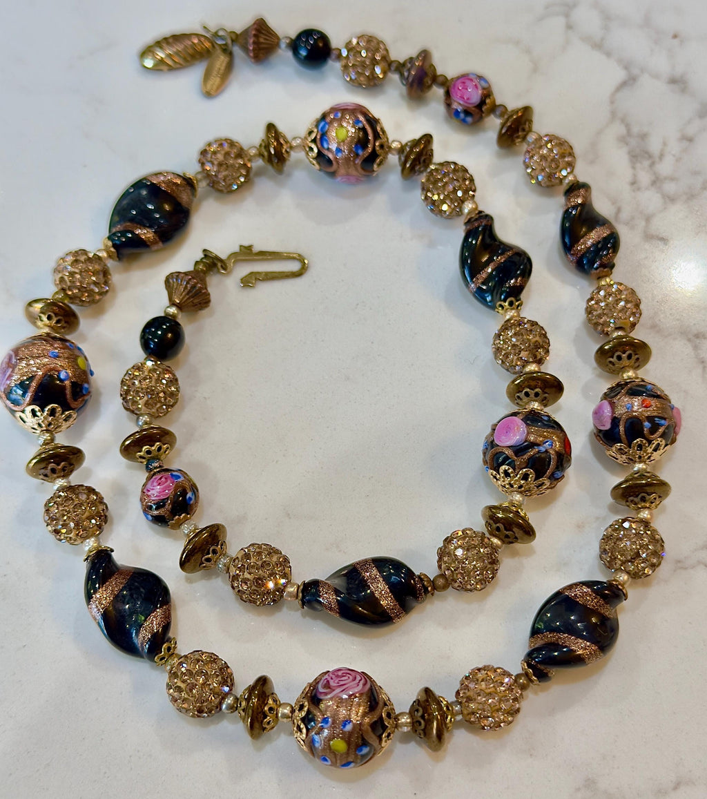 Vintage Murano Wedding Cake Bead Necklace: Rosario Leonardi One-of-a-Kind