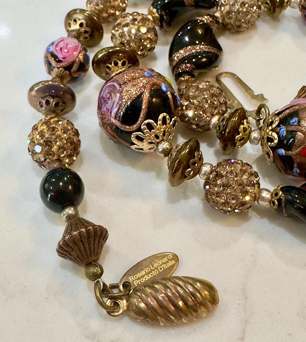 Vintage Murano Wedding Cake Bead Necklace: Rosario Leonardi One-of-a-Kind