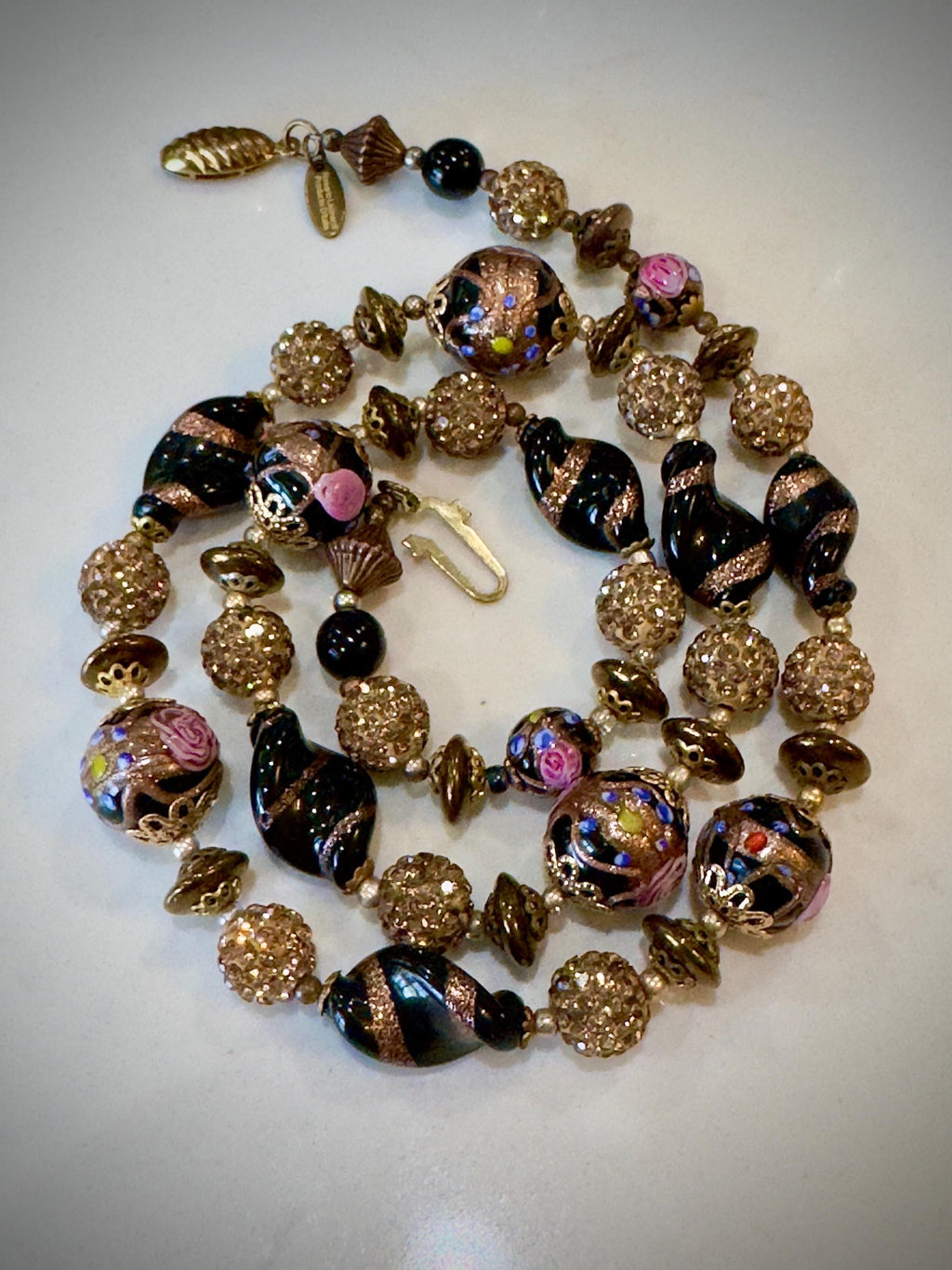 Vintage Murano Wedding Cake Bead Necklace: Rosario Leonardi One-of-a-Kind