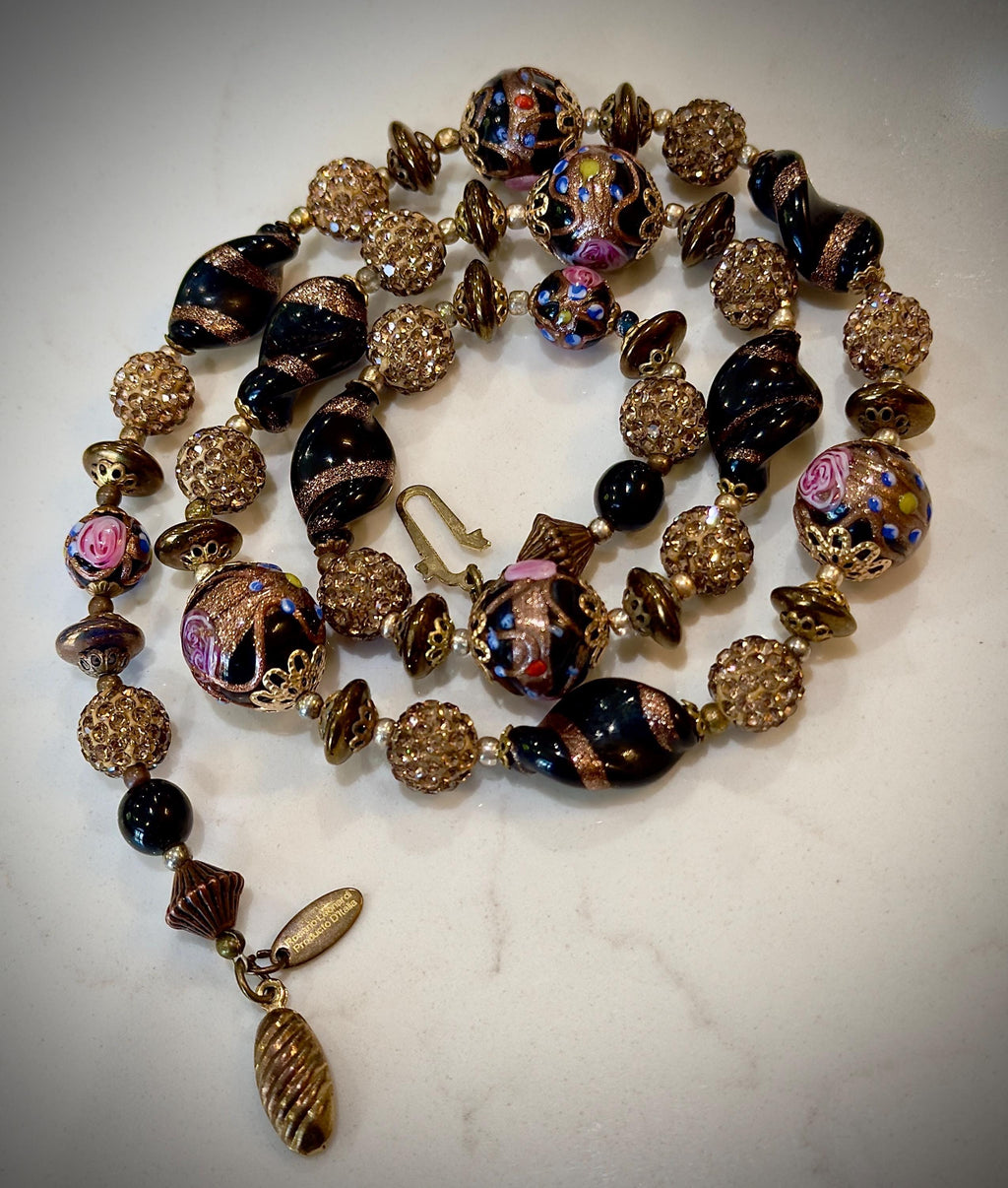 Vintage Murano Wedding Cake Bead Necklace: Rosario Leonardi One-of-a-Kind