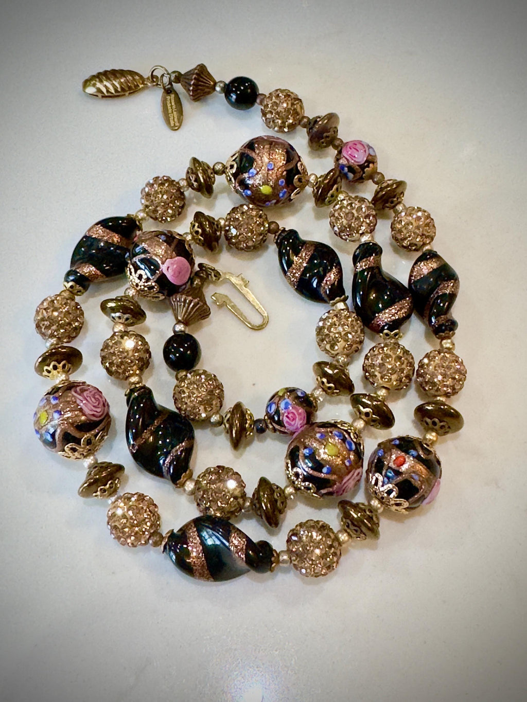 Vintage Murano Wedding Cake Bead Necklace: Rosario Leonardi One-of-a-Kind