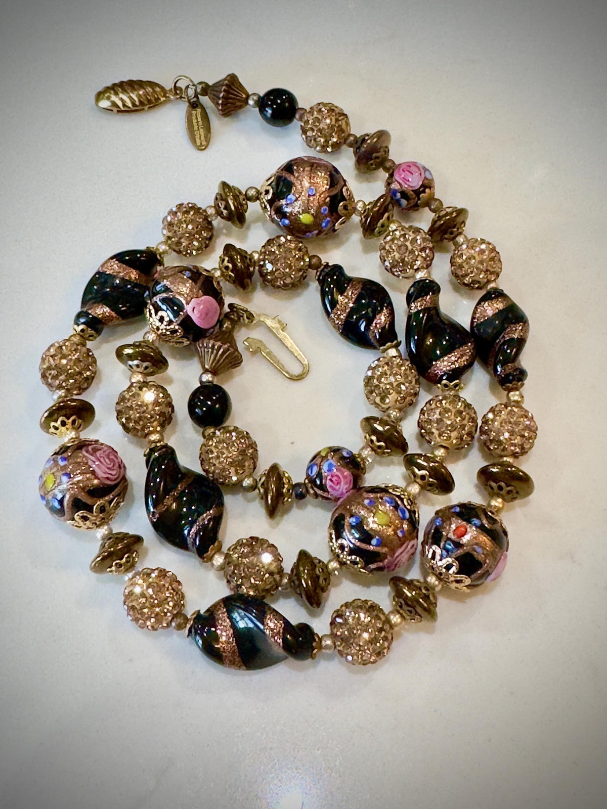 Vintage Murano Wedding Cake Bead Necklace: Rosario Leonardi One-of-a-Kind