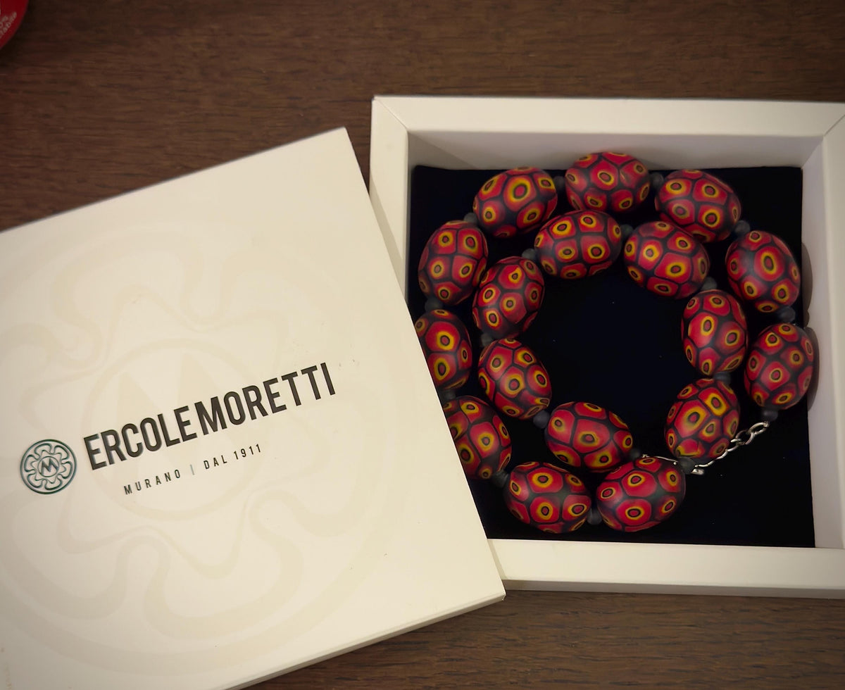 Ercole Moretti Murano Millefiori Glass Bead Necklace, 20" Vintage