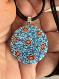Ercole Moretti 18” or 20” Round Small Tiffany Blue Glass Pendant Necklace on Black Leather