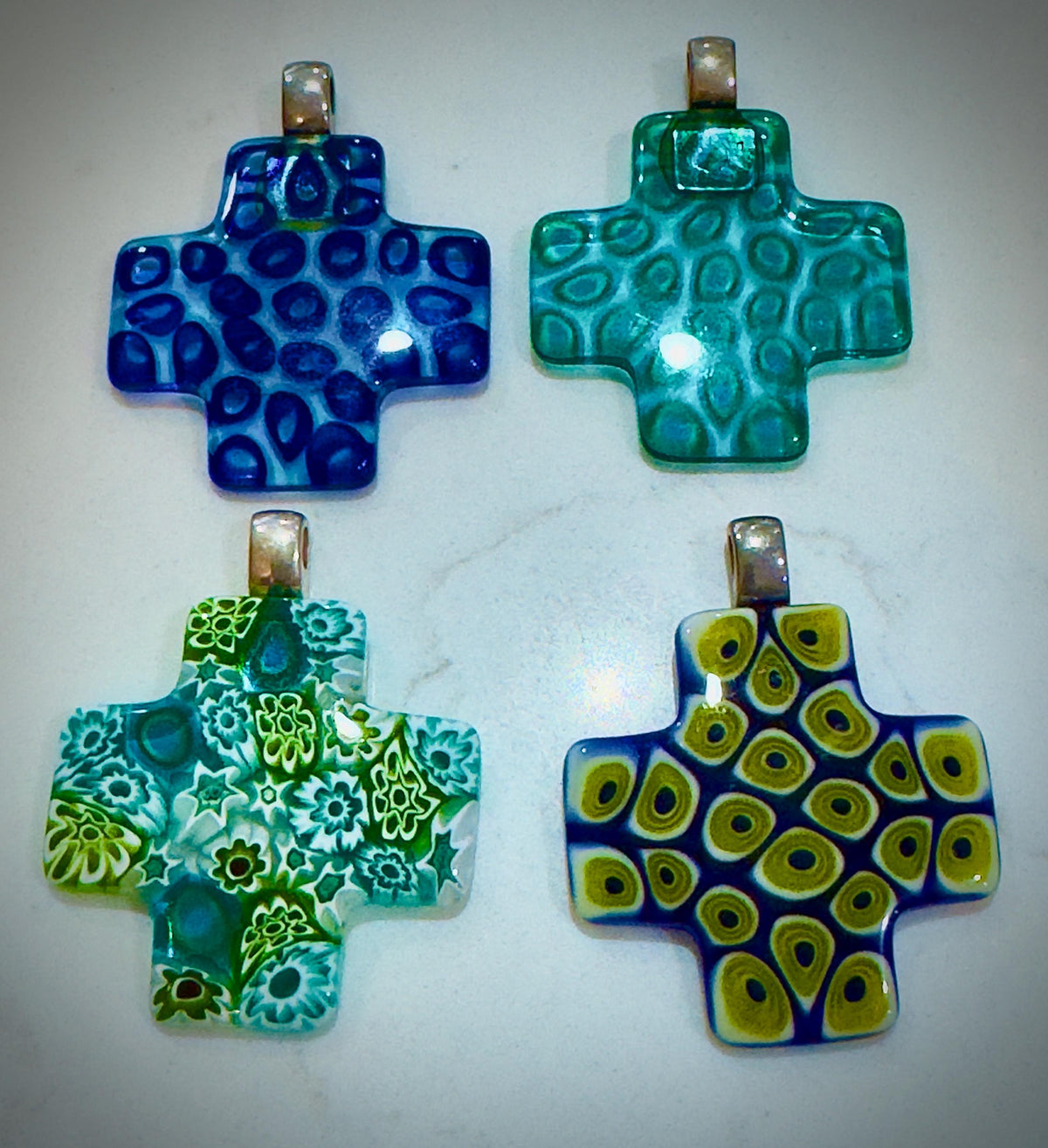 Ercole Moretti Rare Cross Pendant-Choice of or Aqua Pasiley Aqua Flowered, Cobalt Blue Pasiley, or Cobalt with Green Olives NWT