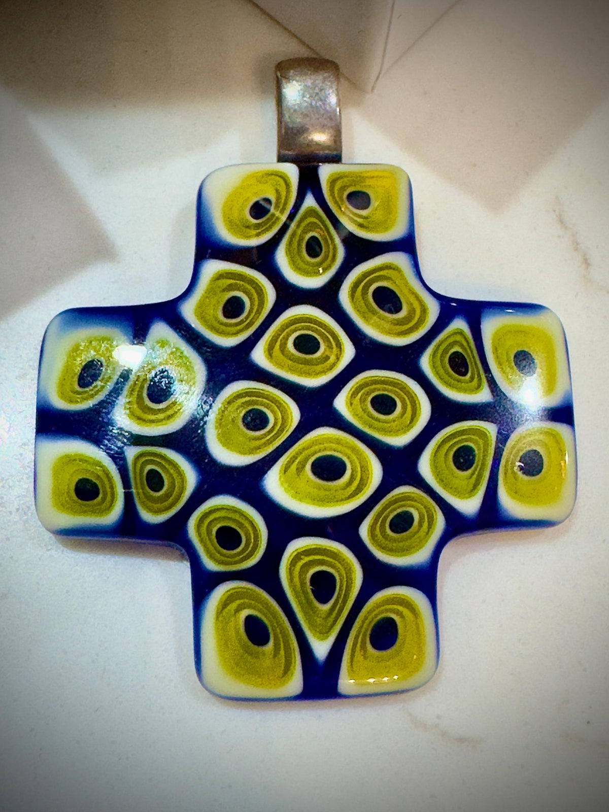 Ercole Moretti Rare Cross Pendant-Choice of or Aqua Pasiley Aqua Flowered, Cobalt Blue Pasiley, or Cobalt with Green Olives NWT