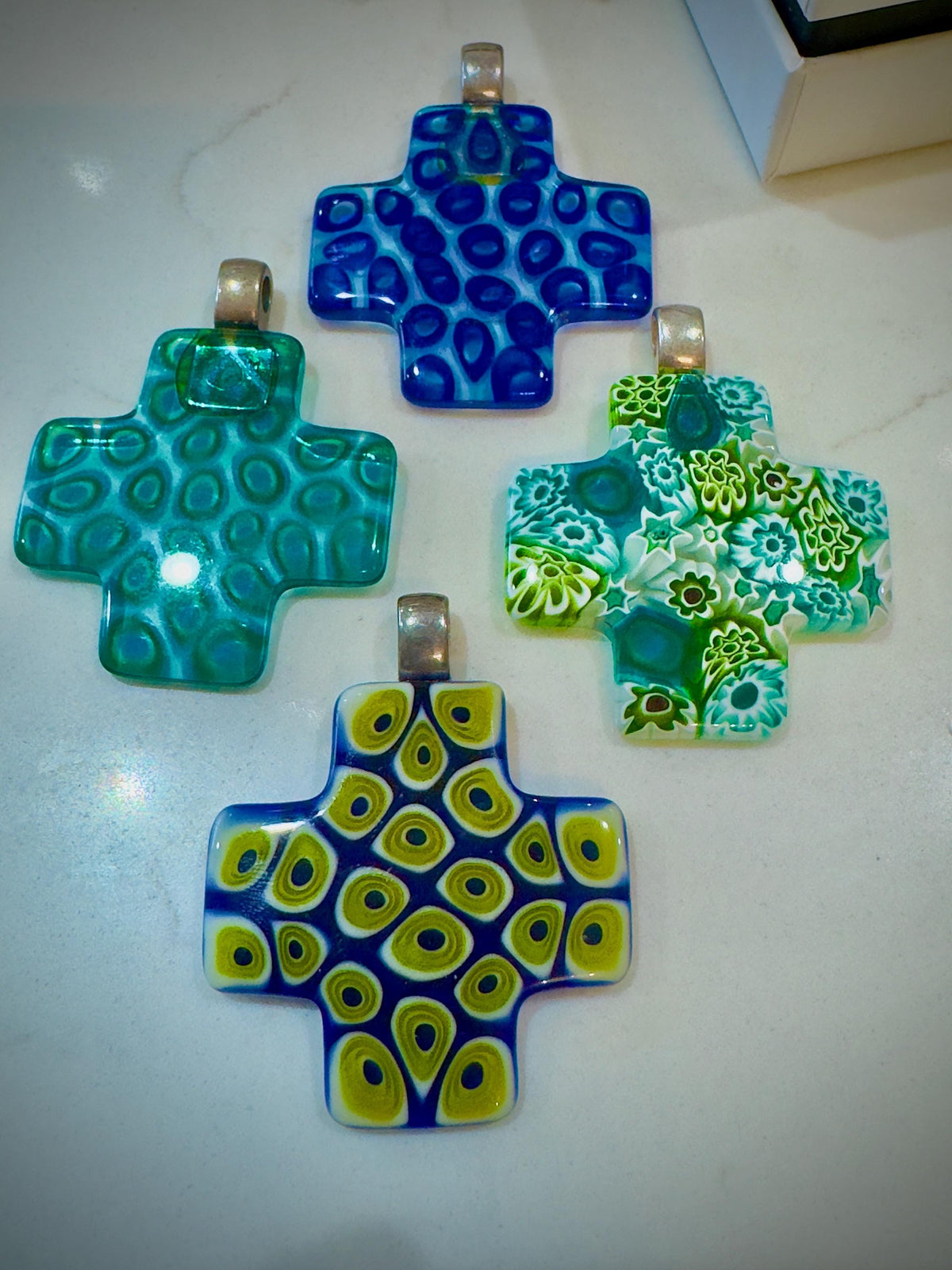 Ercole Moretti Rare Cross Pendant-Choice of or Aqua Pasiley Aqua Flowered, Cobalt Blue Pasiley, or Cobalt with Green Olives NWT
