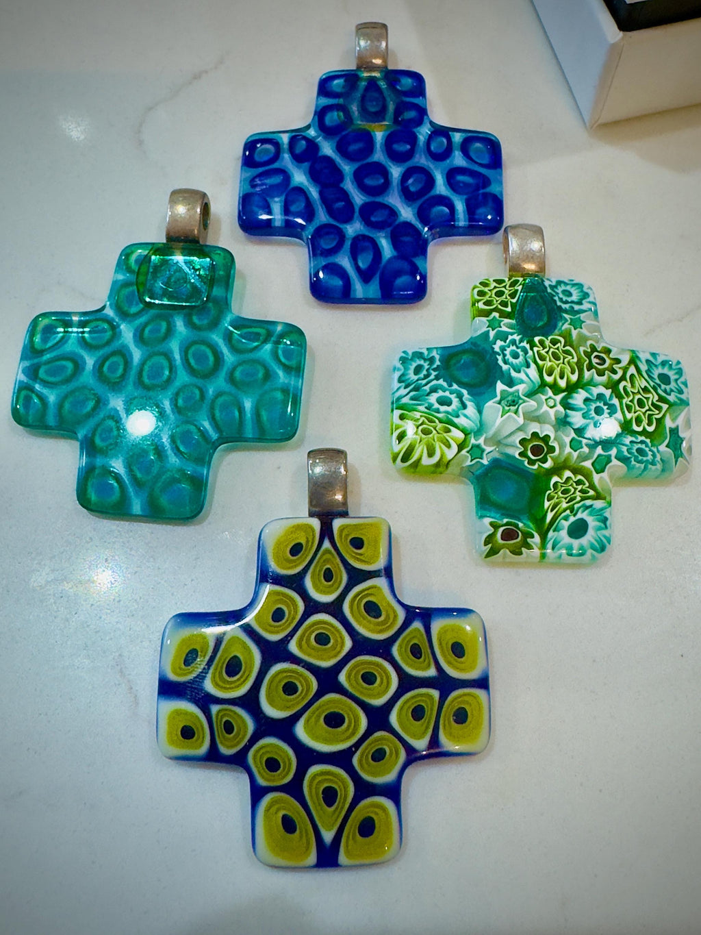 Ercole Moretti Rare Cross Pendant-Choice of or Aqua Pasiley Aqua Flowered, Cobalt Blue Pasiley, or Cobalt with Green Olives NWT