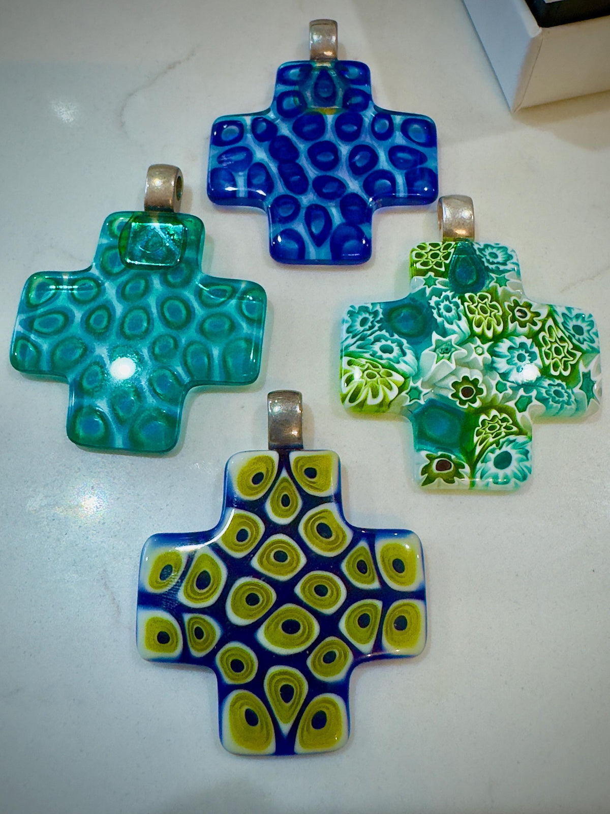 Ercole Moretti Rare Cross Pendant-Choice of or Aqua Pasiley Aqua Flowered, Cobalt Blue Pasiley, or Cobalt with Green Olives NWT