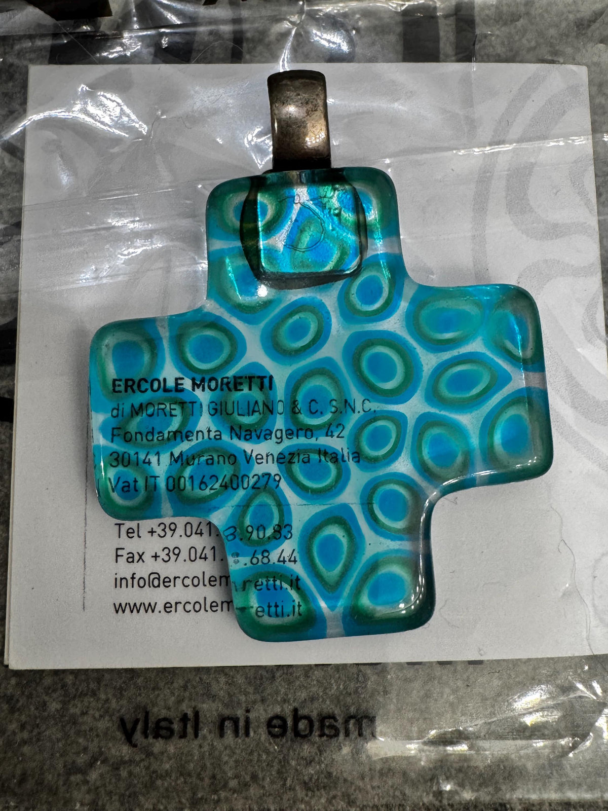 Ercole Moretti Rare Cross Pendant-Choice of or Aqua Pasiley Aqua Flowered, Cobalt Blue Pasiley, or Cobalt with Green Olives NWT