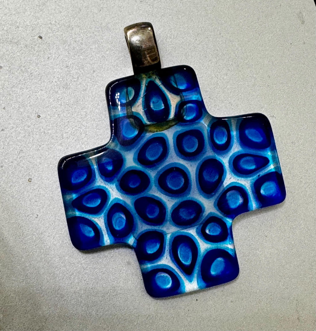 Ercole Moretti Rare Cross Pendant-Choice of or Aqua Pasiley Aqua Flowered, Cobalt Blue Pasiley, or Cobalt with Green Olives NWT