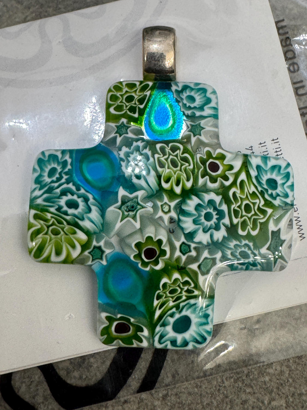 Ercole Moretti Rare Cross Pendant-Choice of or Aqua Pasiley Aqua Flowered, Cobalt Blue Pasiley, or Cobalt with Green Olives NWT