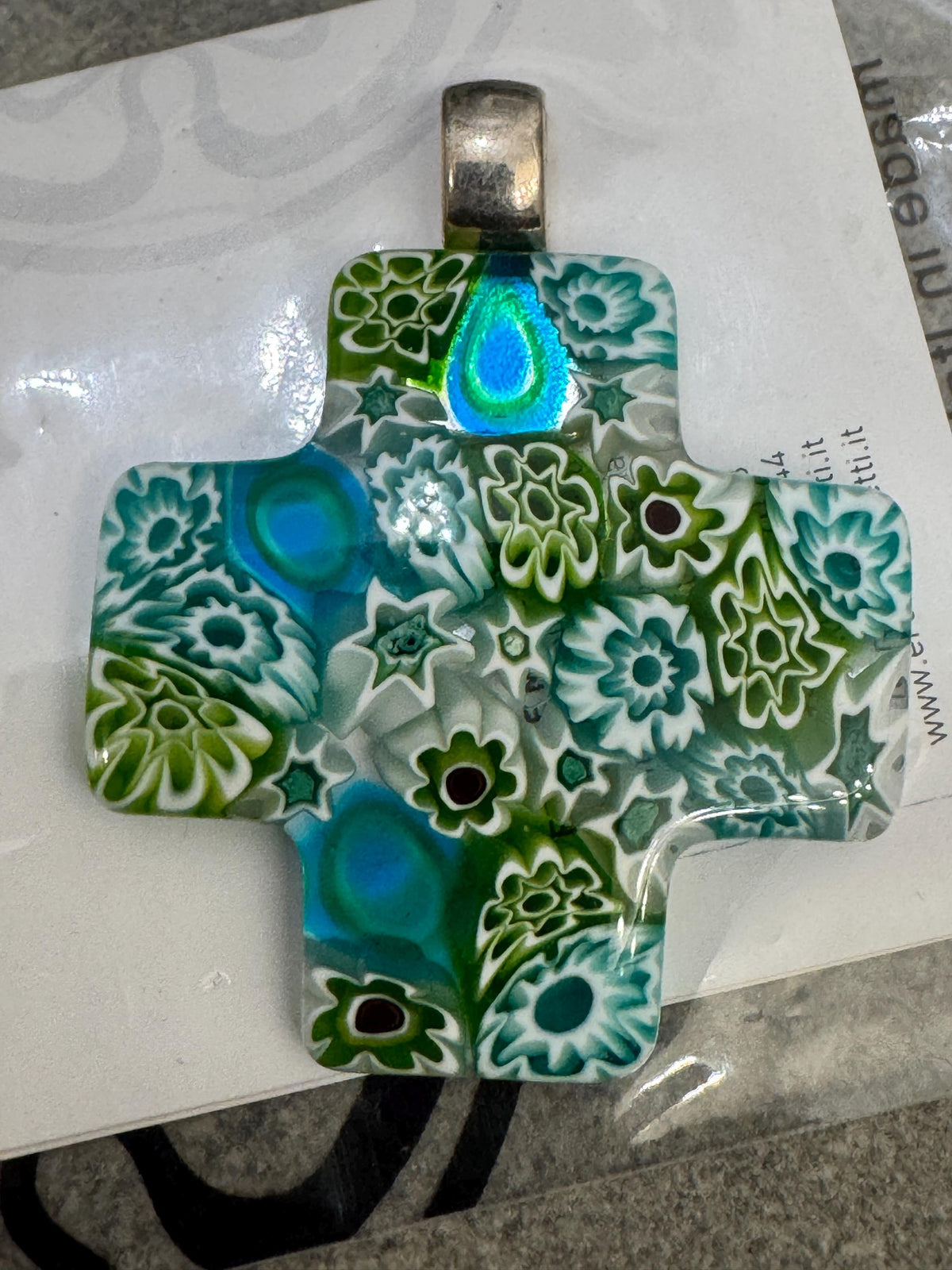 Ercole Moretti Rare Cross Pendant-Choice of or Aqua Pasiley Aqua Flowered, Cobalt Blue Pasiley, or Cobalt with Green Olives NWT