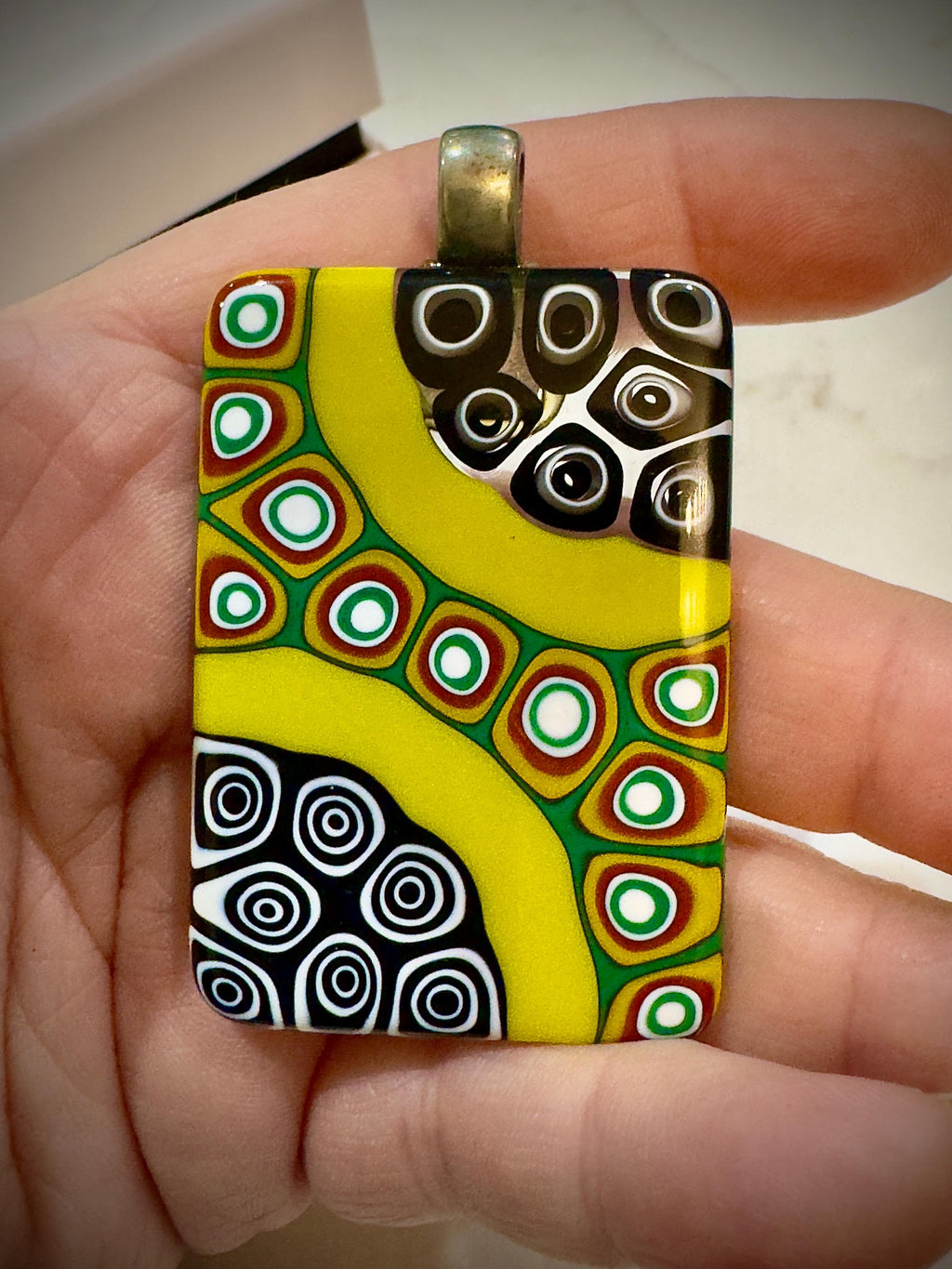 Ercole Moretti Murano Glass Pendant, Rectangular Choice: Yellow or Blue