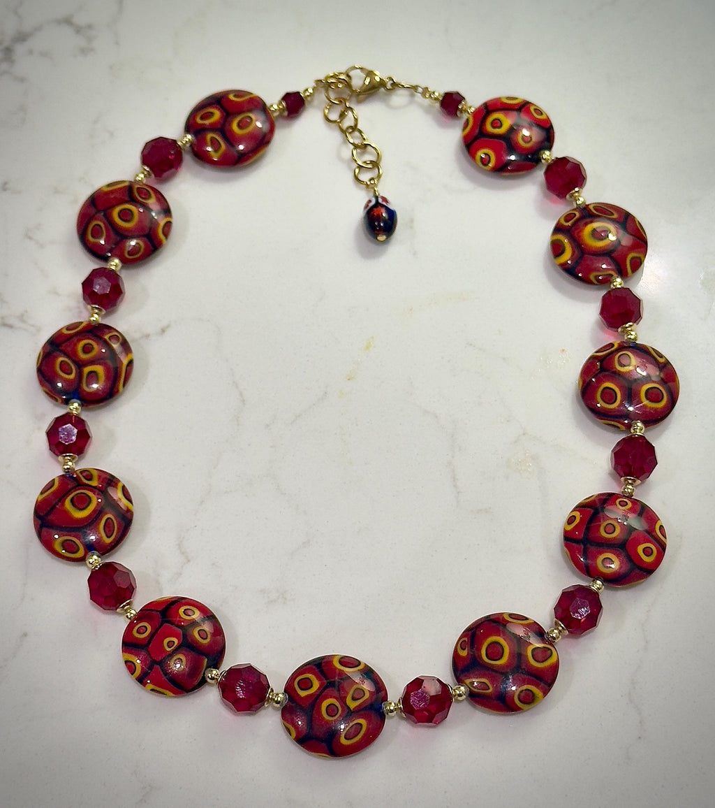 Rosario Leonardi Burnt Sienna Beauty Featuring Ercole Moretti Murano Millefiori Glass Beaded Necklace