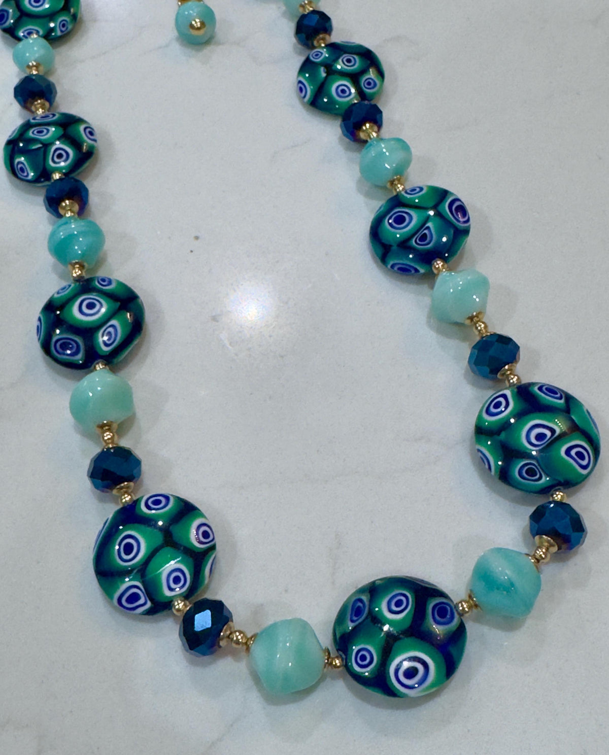 Iridescent Green Murano Millefiori Necklace, Ercole Moretti Beads