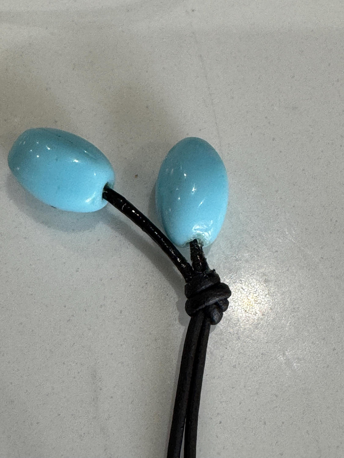 Ercole Moretti 18” or 20” Round Small Tiffany Blue Glass Pendant Necklace on Black Leather
