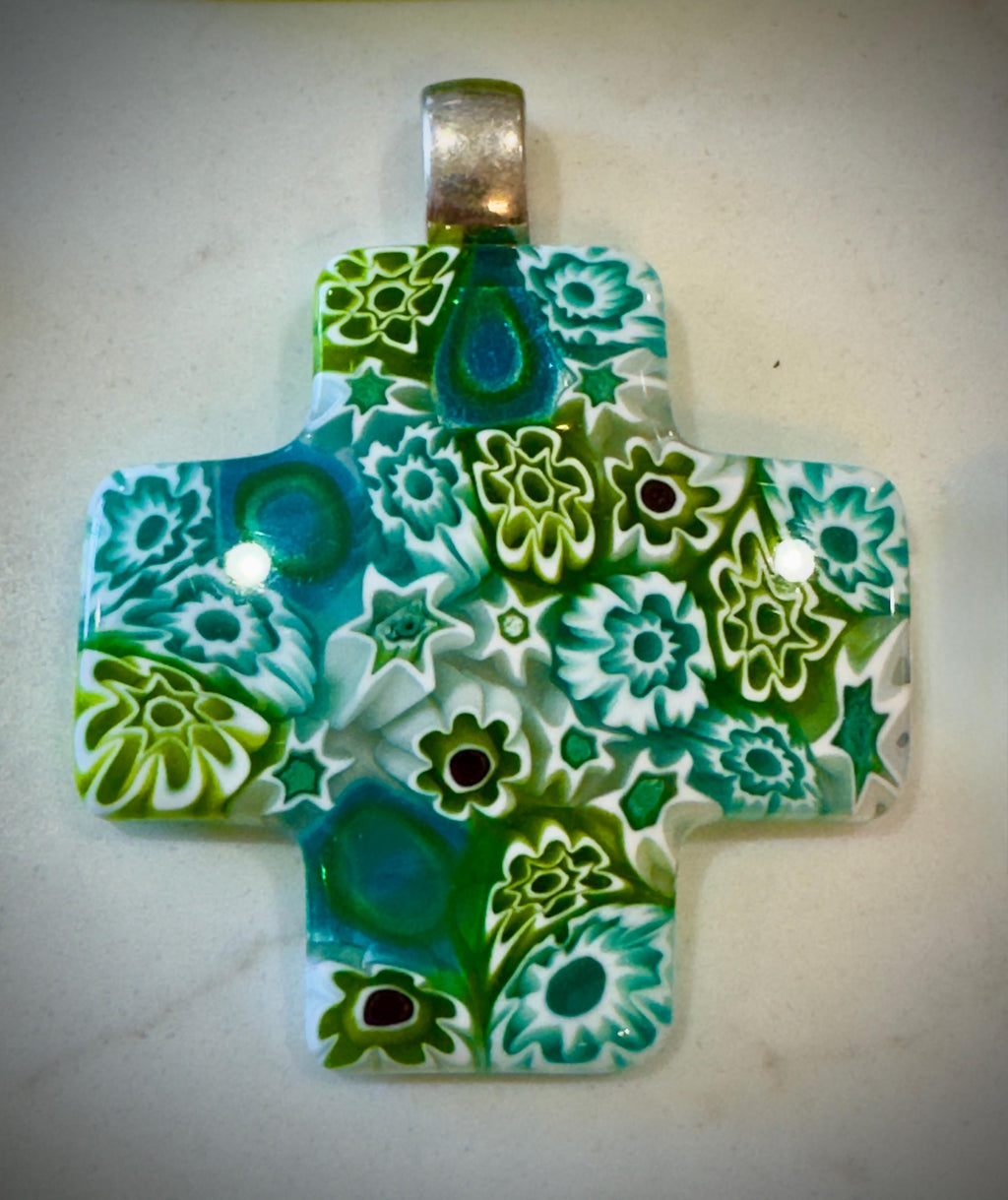 Ercole Moretti Rare Cross Pendant-Choice of or Aqua Pasiley Aqua Flowered, Cobalt Blue Pasiley, or Cobalt with Green Olives NWT