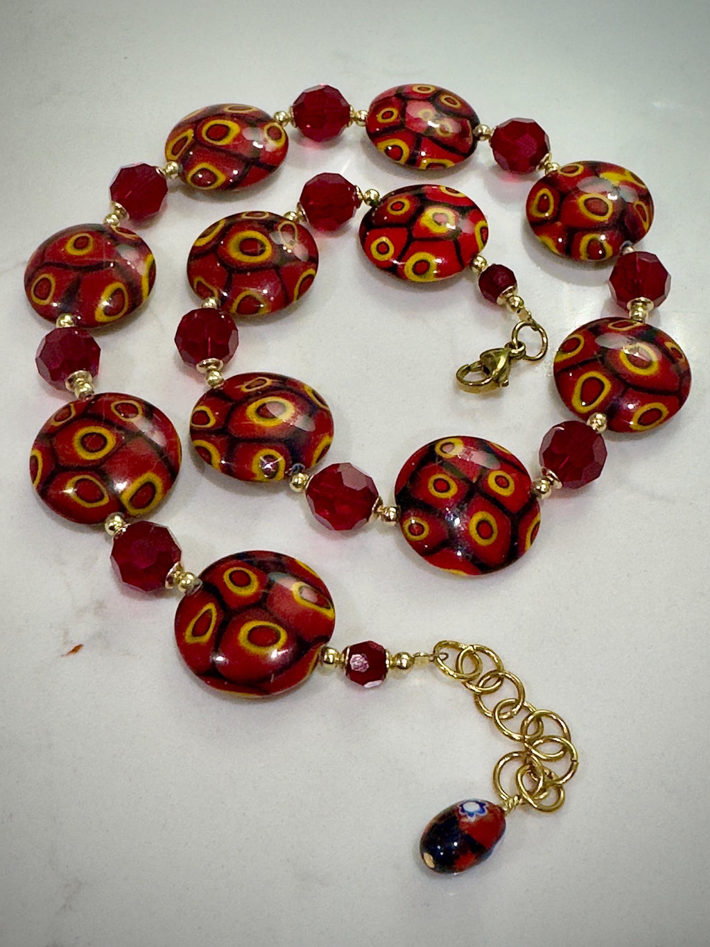 Rosario Leonardi Burnt Sienna Beauty Featuring Ercole Moretti Murano Millefiori Glass Beaded Necklace