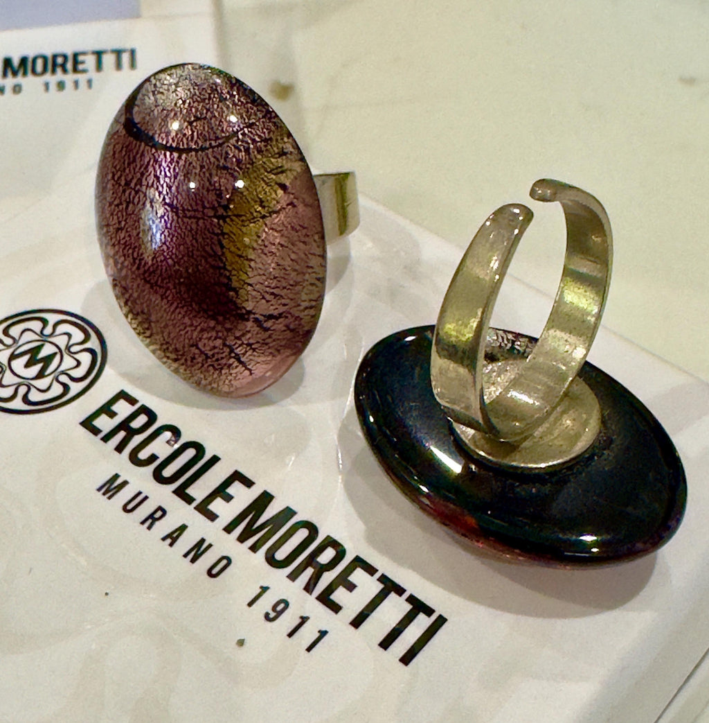 Ercole Moretti VINTAGE Uncirculated Oval Ring in Iridescent Golden, Warm Brownish Gold, Iridescent Lavender on Silvery Adjustable Bands