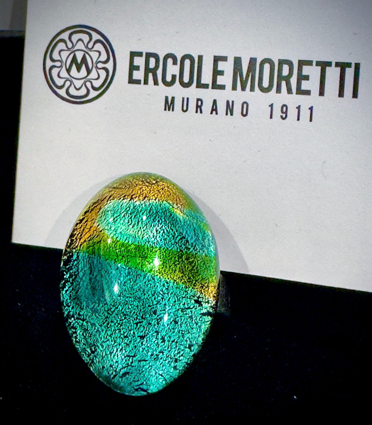 Ercole Moretti VINTAGE Uncirculated Oval Ring in Iridescent Golden, Warm Brownish Gold, Iridescent Lavender on Silvery Adjustable Bands