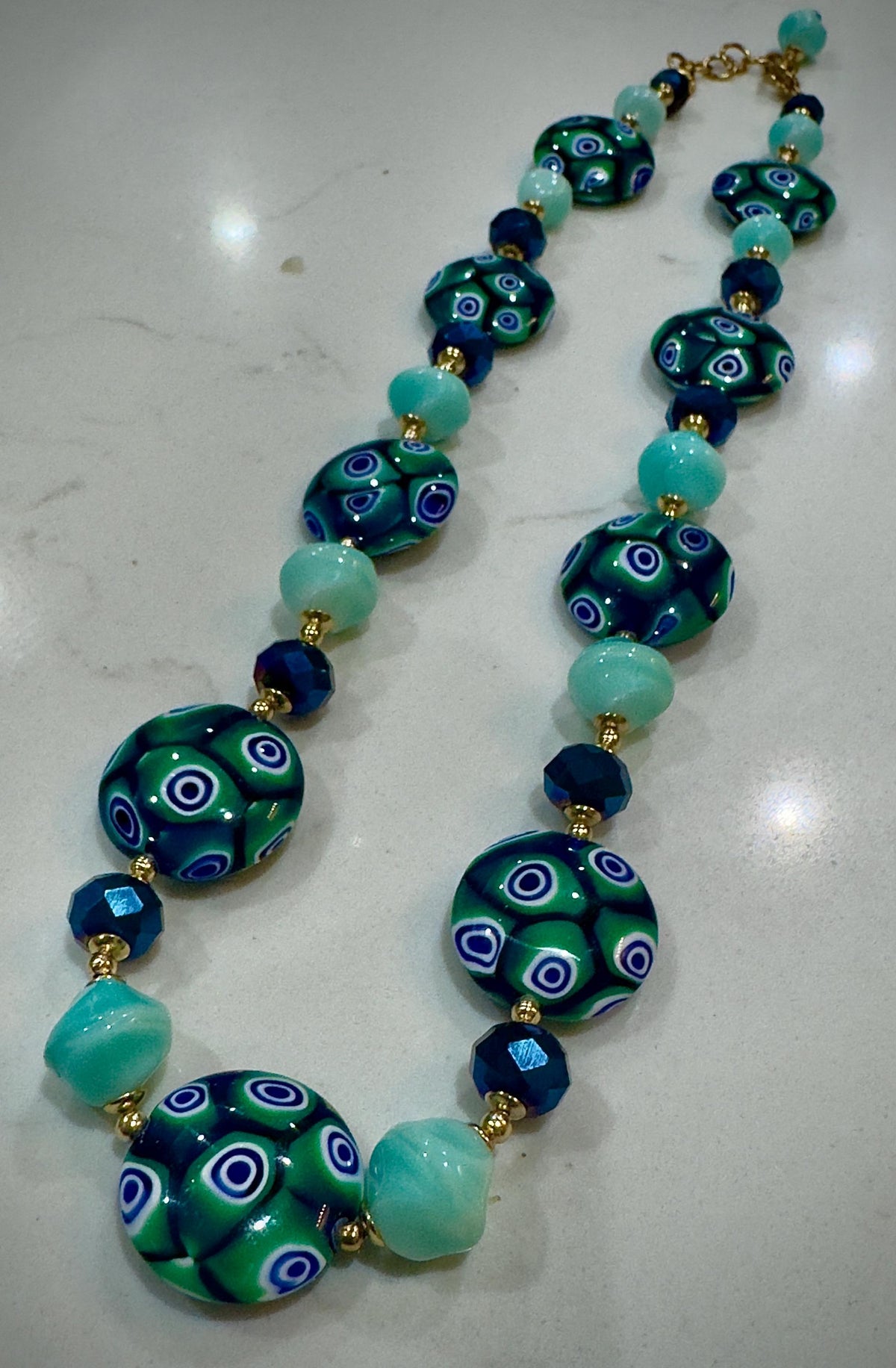Iridescent Green Murano Millefiori Necklace, Ercole Moretti Beads