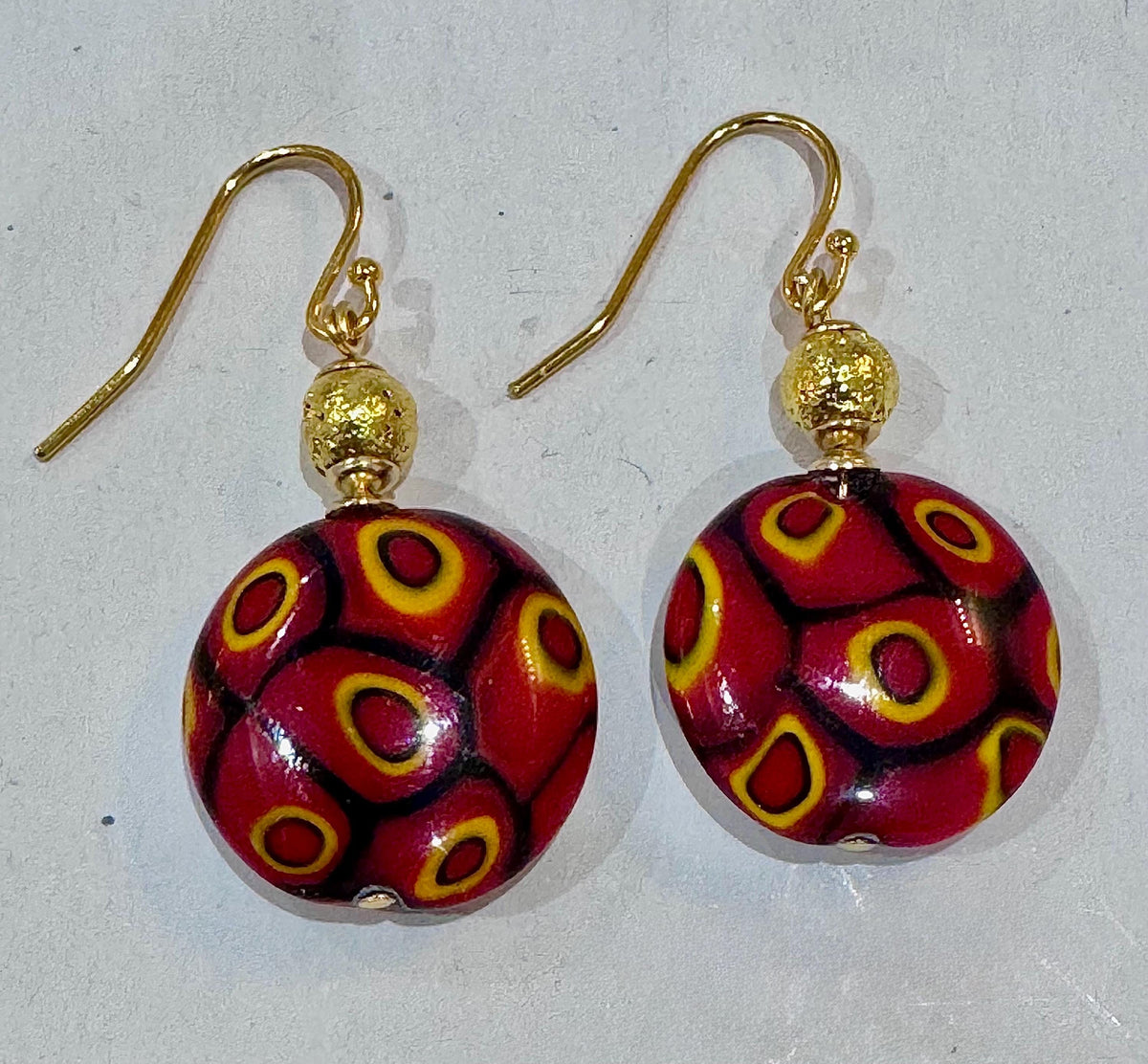 Handmade Sterling Silver Ercole Moretti Millefiori Deep Red & Orange Beaded Earrings