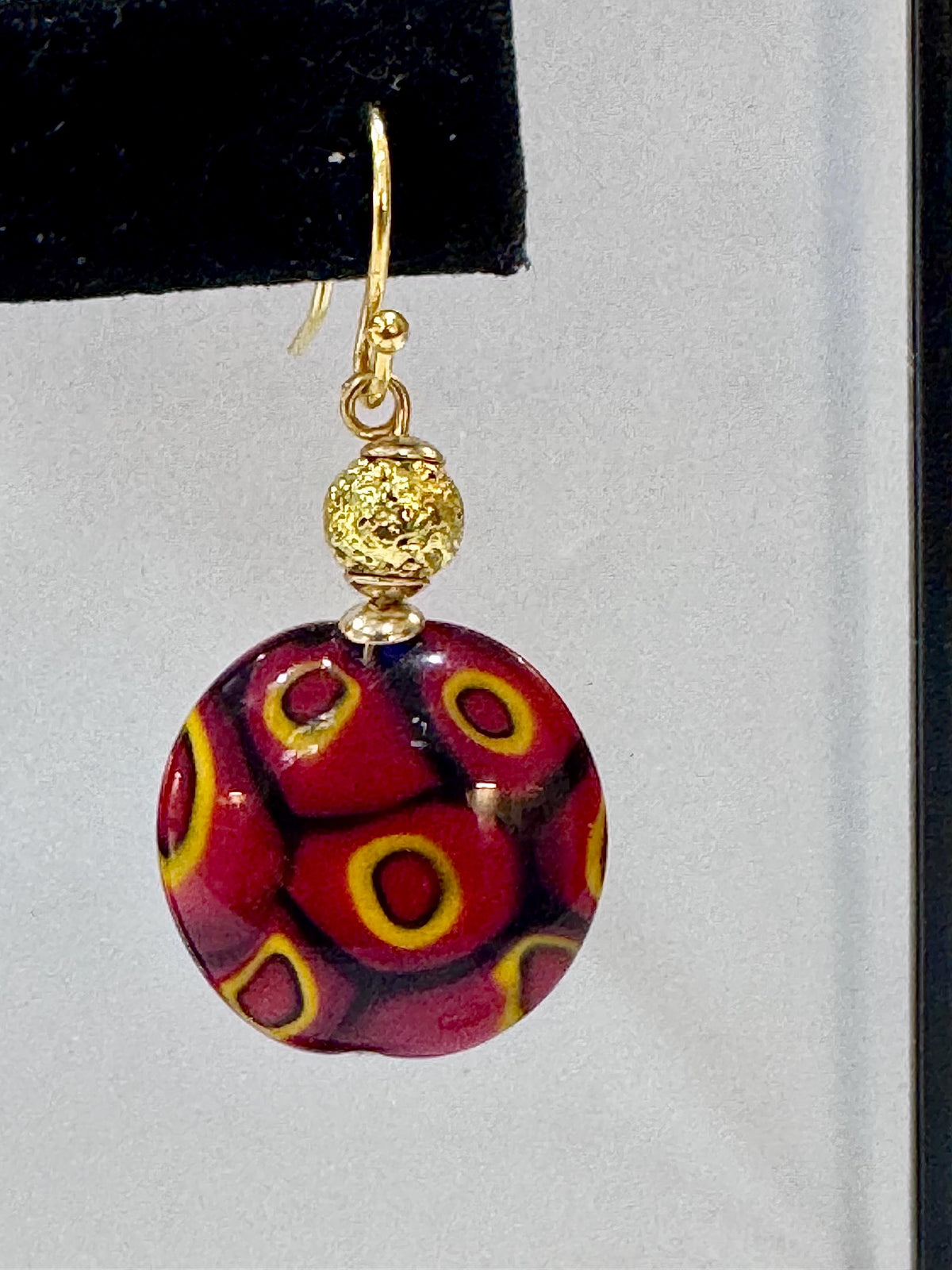 Handmade Sterling Silver Ercole Moretti Millefiori Deep Red & Orange Beaded Earrings