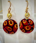 Handmade Sterling Silver Ercole Moretti Millefiori Deep Red & Orange Beaded Earrings