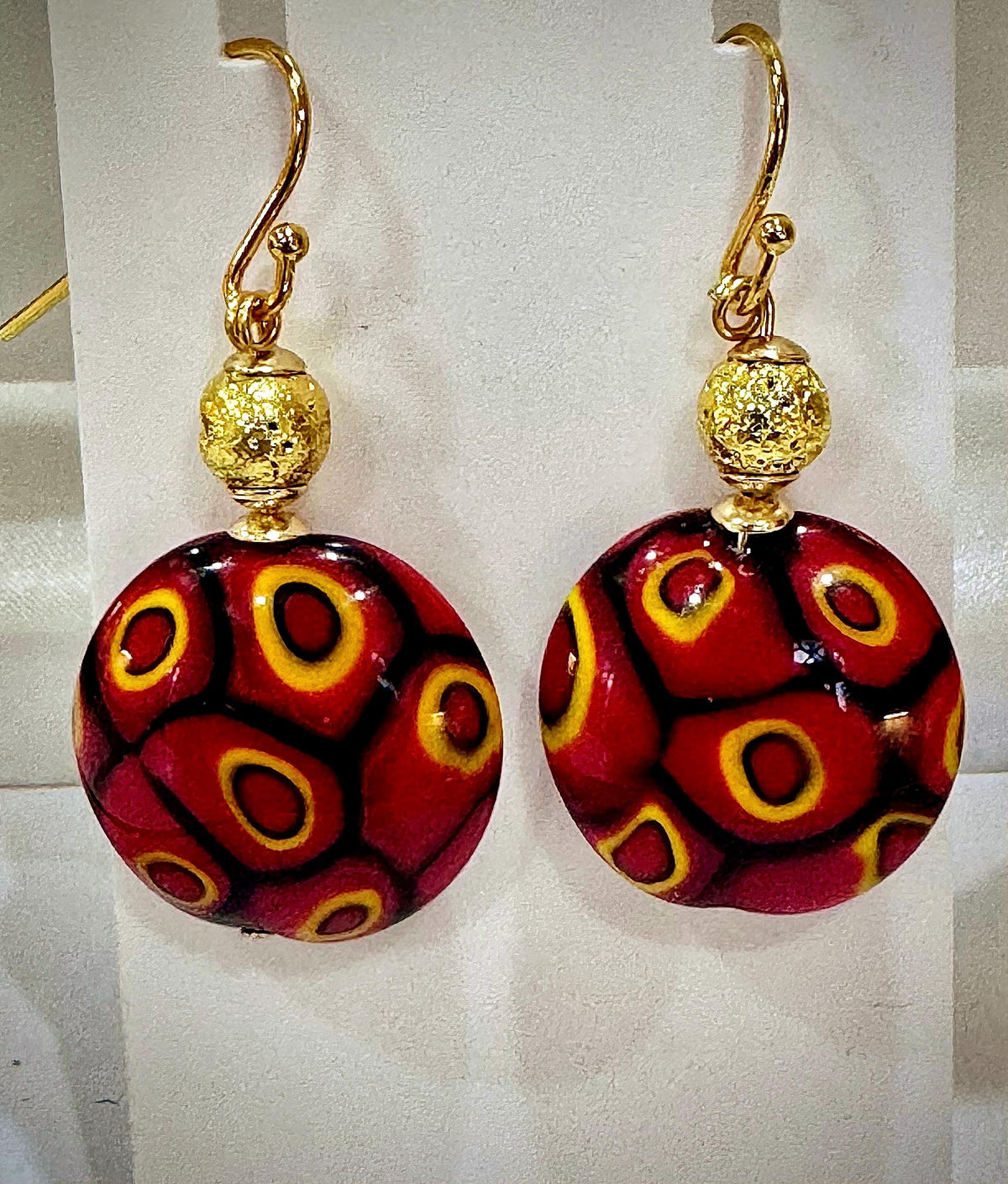 Handmade Sterling Silver Ercole Moretti Millefiori Deep Red & Orange Beaded Earrings