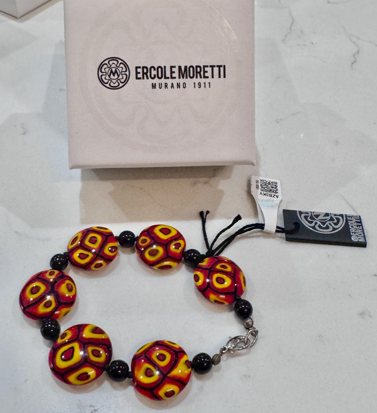 Ercole Moretti Coin Beaded Bracelet in Firey Red Colors