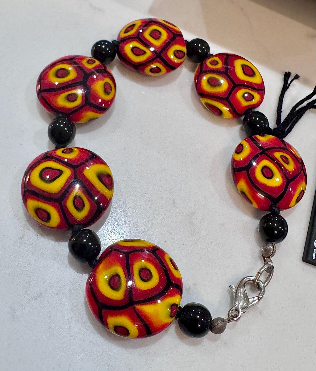 Ercole Moretti Coin Beaded Bracelet in Firey Red Colors