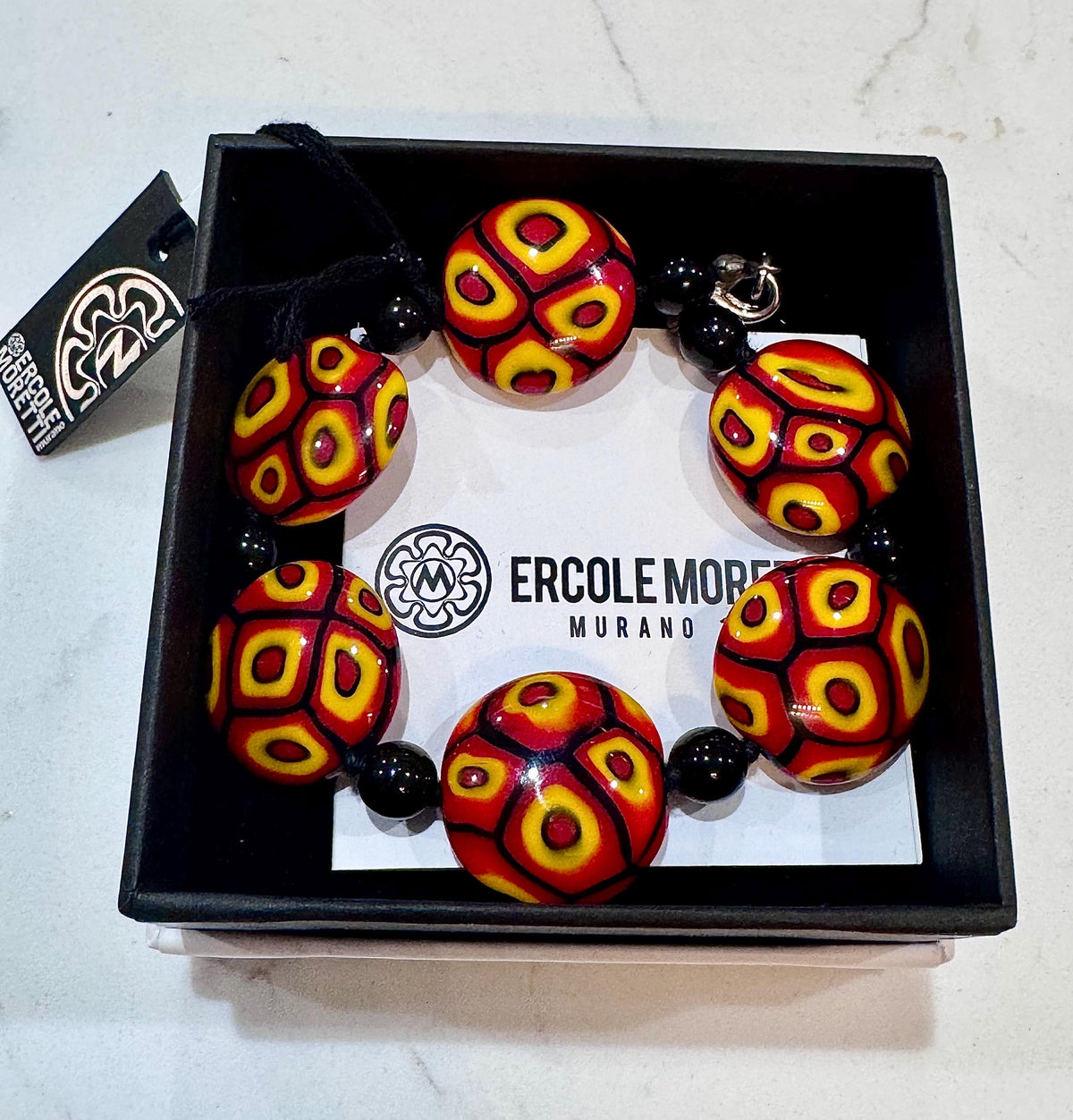 Ercole Moretti Coin Beaded Bracelet in Firey Red Colors