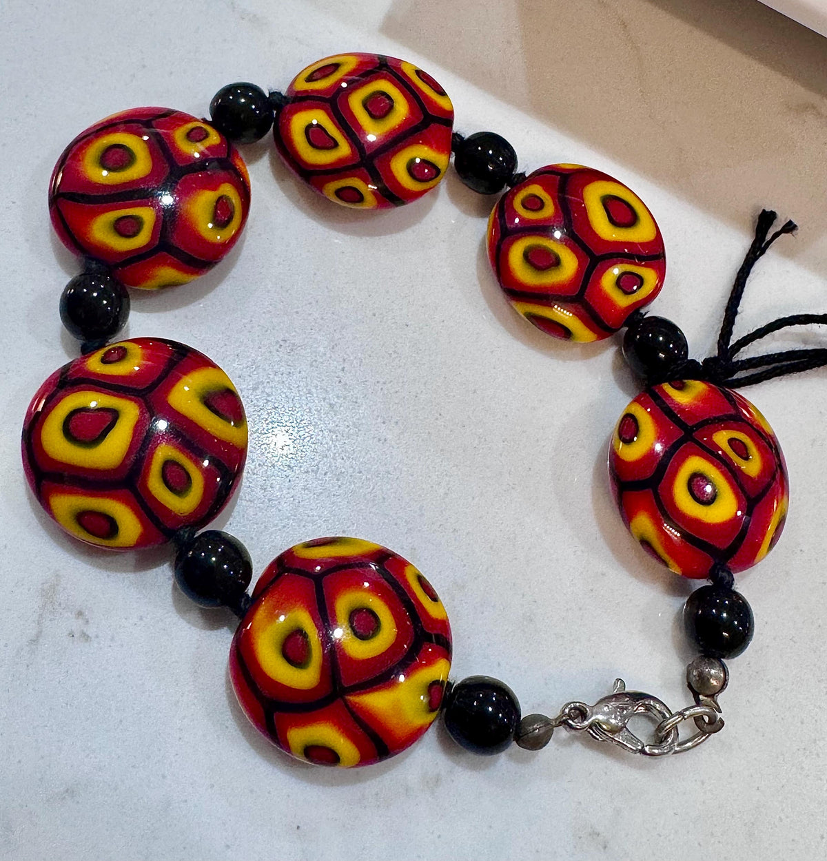 Ercole Moretti Coin Beaded Bracelet in Firey Red Colors