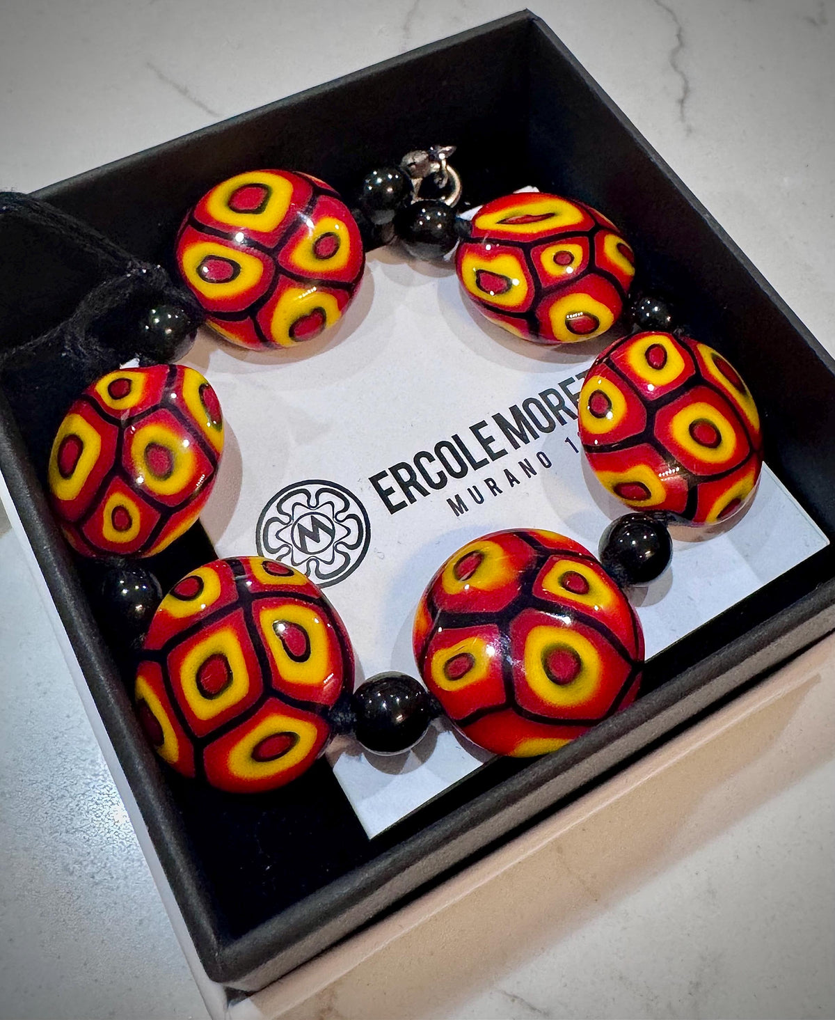 Ercole Moretti Coin Beaded Bracelet in Firey Red Colors