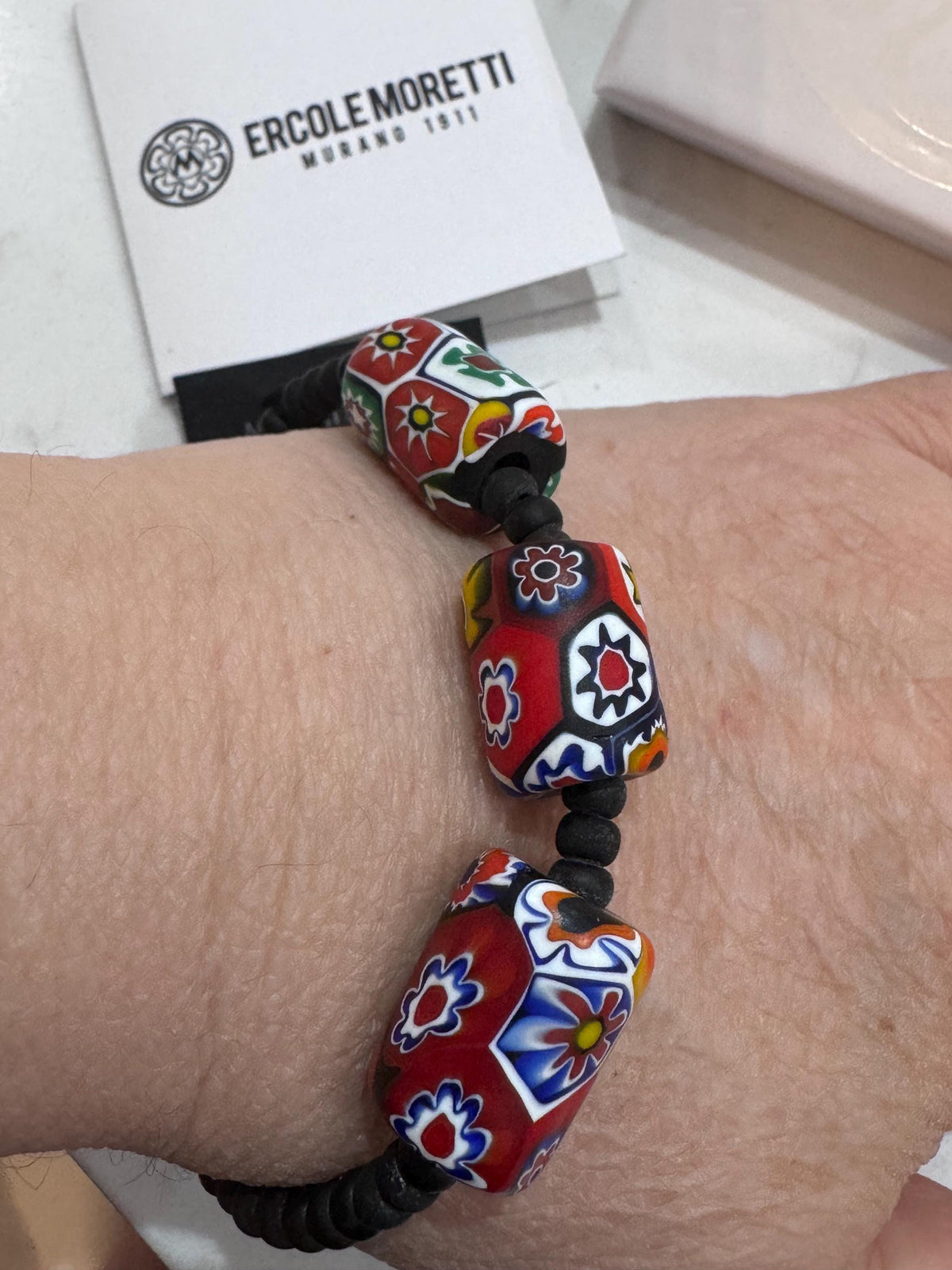Stretchy Ercole Moretti Beaded Bracelet in Traditional Flagship Bead in Tube Shape