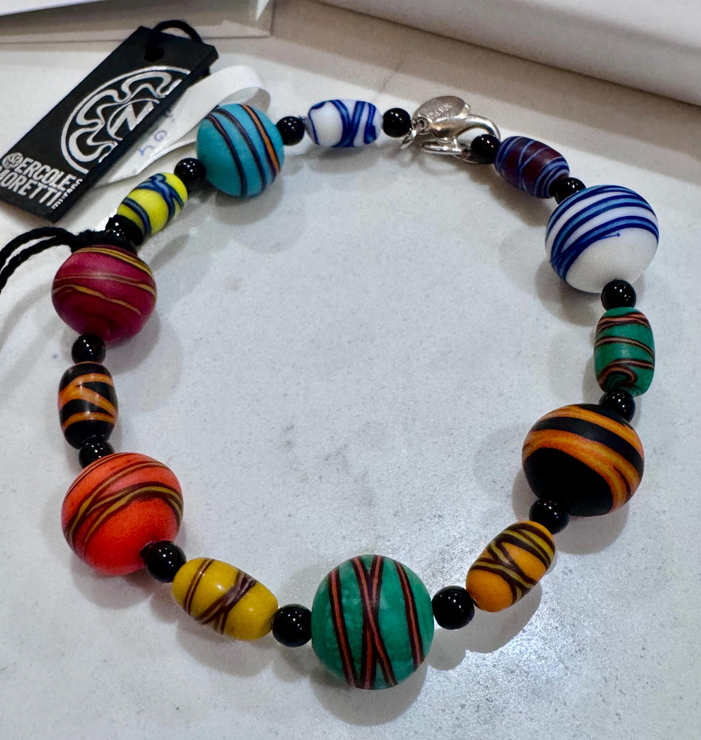 Ercole Moretti Beaded Bracelet Multi Colored French Ribbon Bead