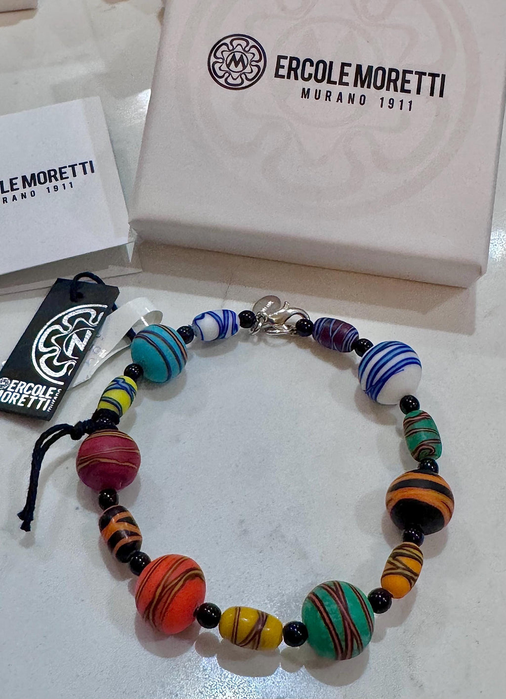 Ercole Moretti Beaded Bracelet Multi Colored French Ribbon Bead