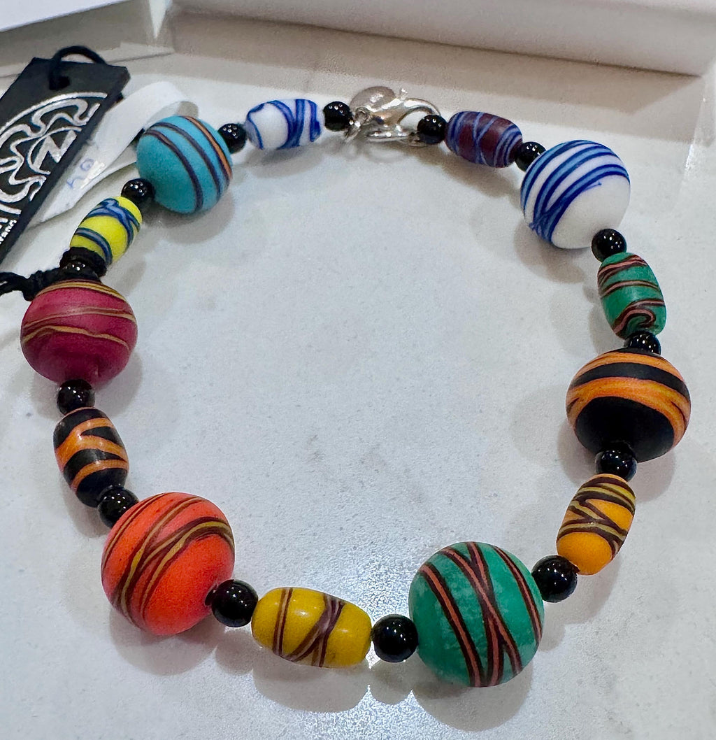 Ercole Moretti Beaded Bracelet Multi Colored French Ribbon Bead