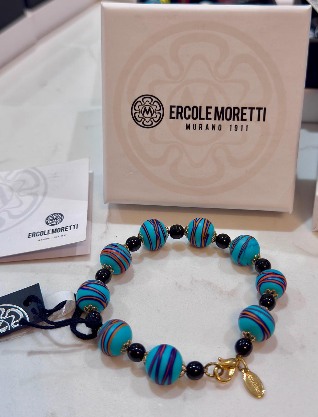 Ercole Moretti Beaded Bracelet Torquoise French Ribbon Bead