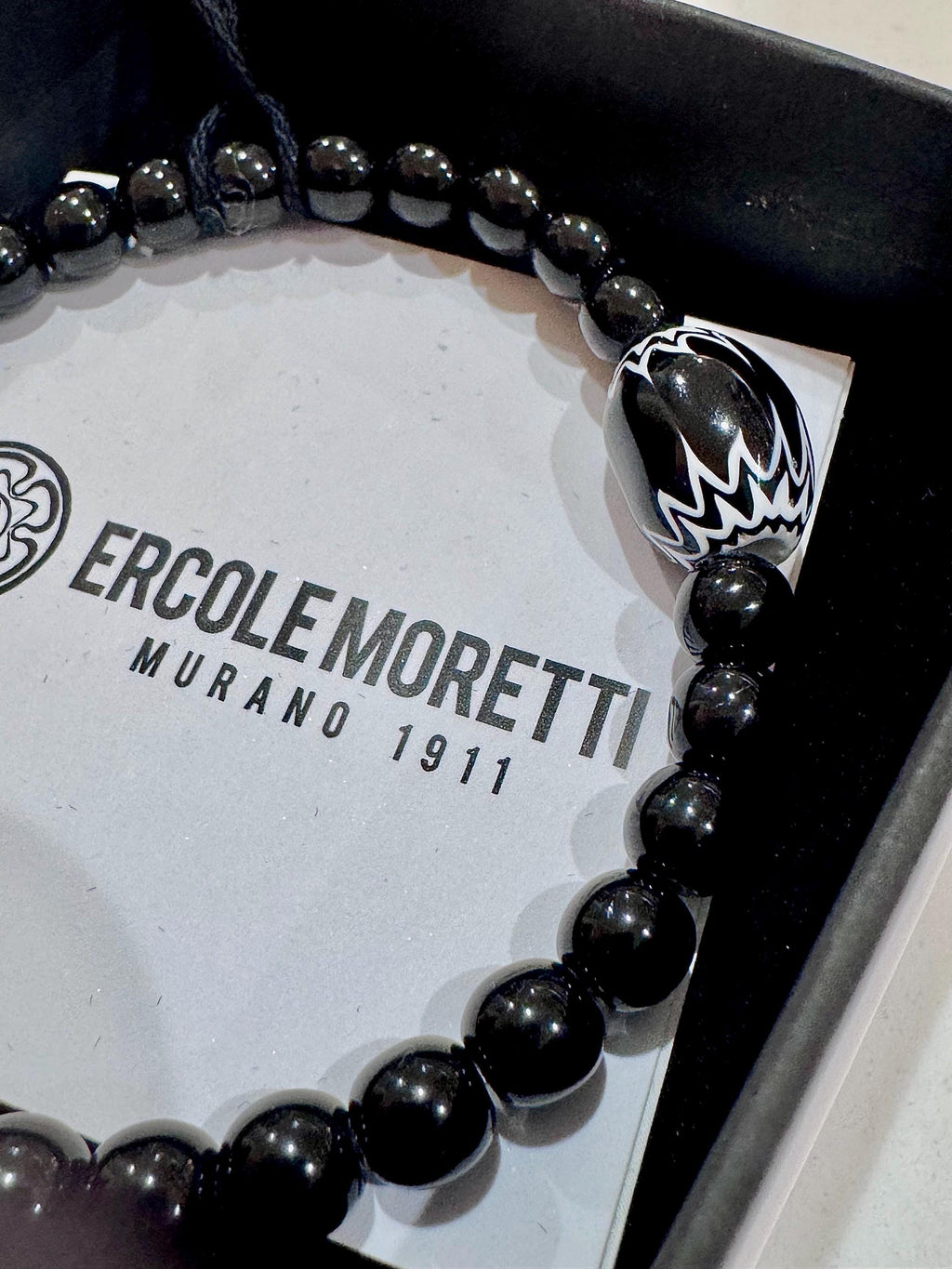 Stretchy Ercole Moretti Black and White Chevron Bracelet